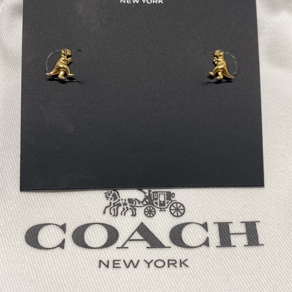 Coach Rexy Stud Dinosaur Mascot Earrings Gold Post Nwt Dust Bag - Picture 2 of 8